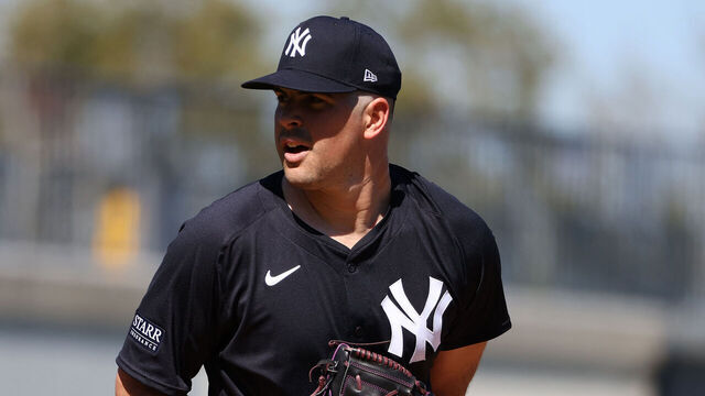 TAMPA, FL - FEBRUARY 19: Carlos Rodón #55 of the New York Yankees during spring training at George M. Steinbrenner Field on February 19, 2024 in Tampa, Florida.