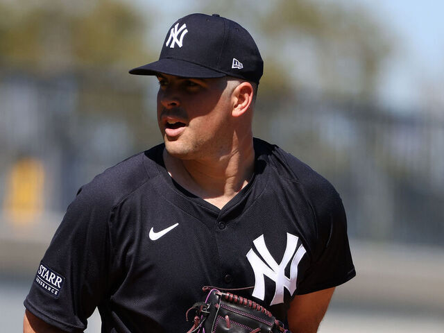 TAMPA, FL - FEBRUARY 19: Carlos Rodón #55 of the New York Yankees during spring training at George M. Steinbrenner Field on February 19, 2024 in Tampa, Florida.