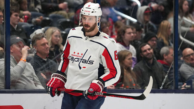 COLUMBUS, OH - DECEMBER 21: Joel Edmundson #6 of the Washington Capitals skates before the start of the third period against the Columbus Blue Jackets at Nationwide Arena in Columbus, Ohio on December 21, 2023.