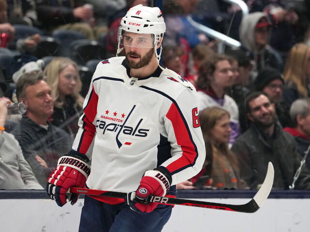 COLUMBUS, OH - DECEMBER 21: Joel Edmundson #6 of the Washington Capitals skates before the start of the third period against the Columbus Blue Jackets at Nationwide Arena in Columbus, Ohio on December 21, 2023.
