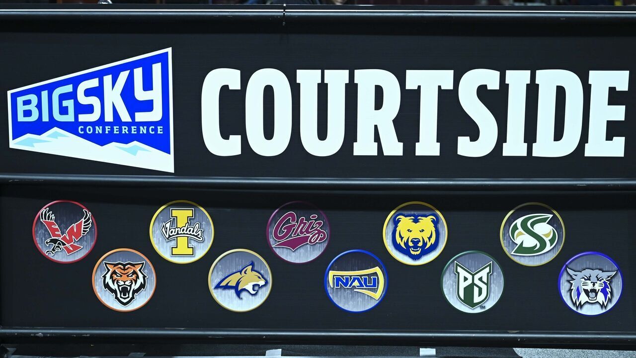 BOISE, IDAHO - MARCH 04: The Big Sky Conference logo pictured during a game between the Portland State Vikings and the Idaho State Bengals at Idaho Central Arena on March 04, 2023 in Boise, Idaho.