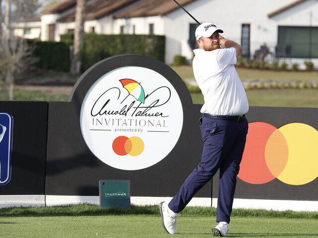 ORLANDO, FL - MARCH 07: PGA golfer Shane Lowry plays his tee shot from the 16th hole during the Arnold Palmer Invitational presented by MasterCard at the Arnold Palmer's Bay Hill Club & Lodge on March 7, 2024, in Orlando, Florida.