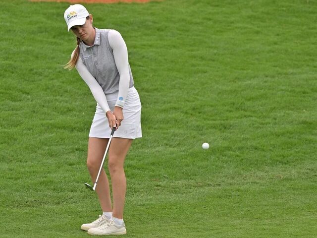 USA's Sarah Schmelzel putts during the second round of the LPGA Blue Bay golf tournament at Jian Lake Blue Bay Golf Club in Sanya in China's southern Hainan province on March 8, 2024.
