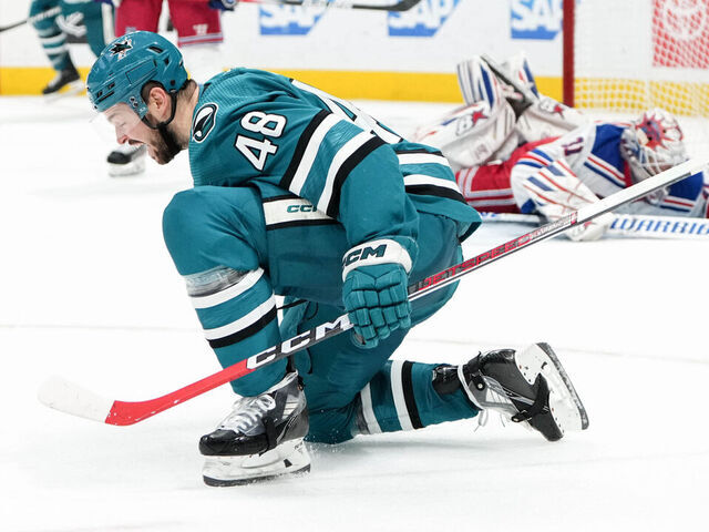 SAN JOSE, CALIFORNIA - JANUARY 23: Tomas Hertl #48 of the San Jose Sharks celebrates an overtime goal scored against the New York Rangers at SAP Center on January 23, 2024 in San Jose, California.