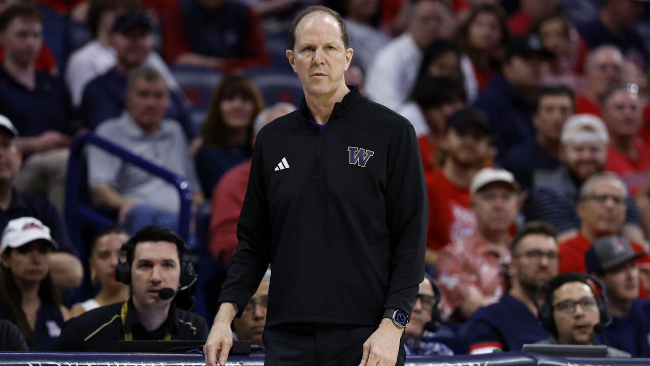 TUCSON, ARIZONA - FEBRUARY 24: Head coach Mike Hopkins of the Washington Huskies watches the action during the game against the Arizona Wildcats at McKale Center on February 24, 2024 in Tucson, Arizona. The Wildcats defeated the Huskies 91-75.