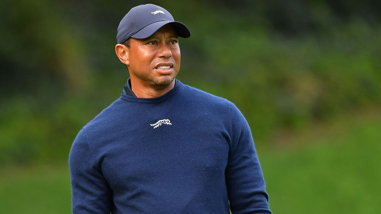 PACIFIC PALISADES, CA - FEBRUARY 16: Tiger Woods looks on during the second round of the Genesis Invitational on February 16, 2024, at Riviera Country Club in Pacific Palisades, CA.