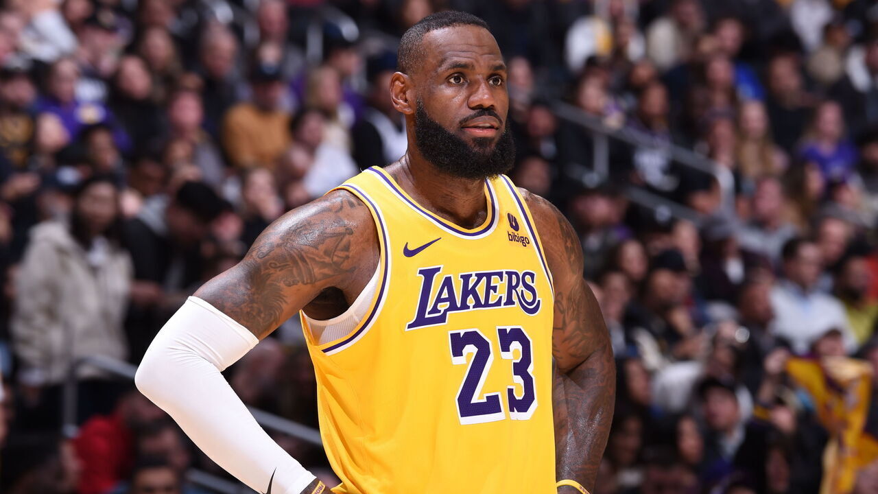 LOS ANGELES, CA - MARCH 6: LeBron James #23 of the Los Angeles Lakers looks on during the game against the Sacramento Kings on March 6, 2024 NBAE at Crypto.Com Arena in Los Angeles, California. NOTE TO USER: User expressly acknowledges and agrees that, by downloading and/or using this Photograph, user is consenting to the terms and conditions of the Getty Images License Agreement. Mandatory Copyright Notice: Copyright 2024 NBAE