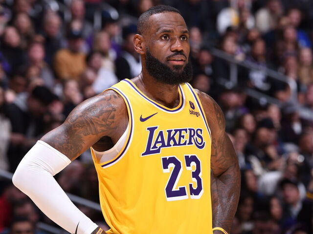 LOS ANGELES, CA - MARCH 6: LeBron James #23 of the Los Angeles Lakers looks on during the game against the Sacramento Kings on March 6, 2024 NBAE at Crypto.Com Arena in Los Angeles, California. NOTE TO USER: User expressly acknowledges and agrees that, by downloading and/or using this Photograph, user is consenting to the terms and conditions of the Getty Images License Agreement. Mandatory Copyright Notice: Copyright 2024 NBAE