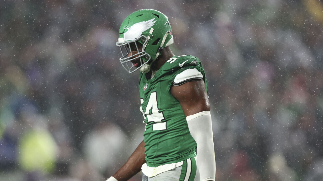 PHILADELPHIA, PA - NOVEMBER 26: Josh Sweat #94 of the Philadelphia Eagles walks to the sidelines during the second quarter of an NFL football game against the Buffalo Bills at Lincoln Financial Field on November 26, 2023 in Philadelphia, Pennsylvania.