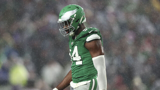 PHILADELPHIA, PA - NOVEMBER 26: Josh Sweat #94 of the Philadelphia Eagles walks to the sidelines during the second quarter of an NFL football game against the Buffalo Bills at Lincoln Financial Field on November 26, 2023 in Philadelphia, Pennsylvania.
