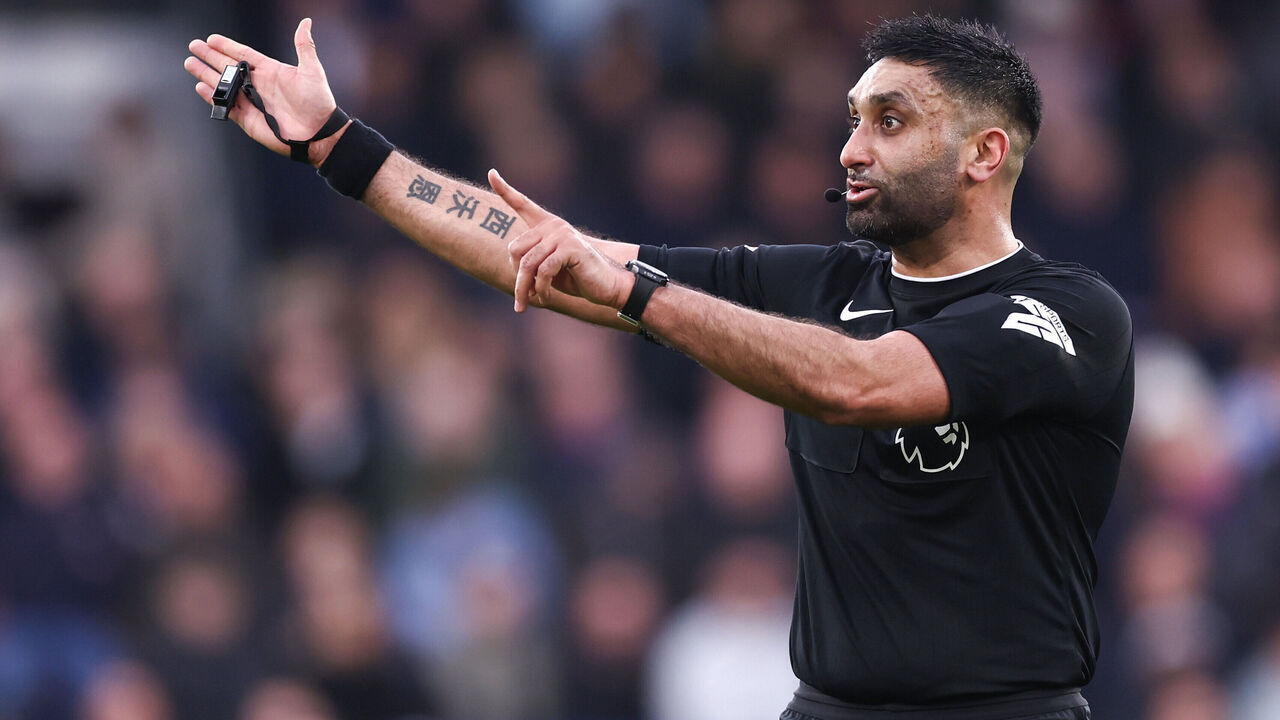 LONDON, ENGLAND - MARCH 9: Match referee Sunny Singh Gill during the Premier League match between Crystal Palace and Luton Town at Selhurst Park on March 9, 2024 in London, England.