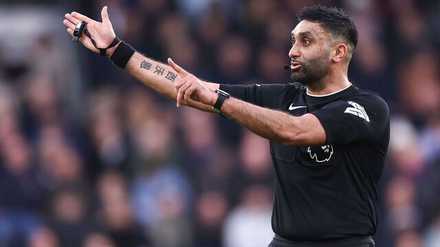 LONDON, ENGLAND - MARCH 9: Match referee Sunny Singh Gill during the Premier League match between Crystal Palace and Luton Town at Selhurst Park on March 9, 2024 in London, England.