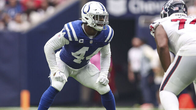 HOUSTON, TX - SEPTEMBER 17: Zaire Franklin #44 of the Indianapolis Colts defends in coverage during a game against the Houston Texans at NRG Stadium on September 17, 2023 in Houston, Texas.