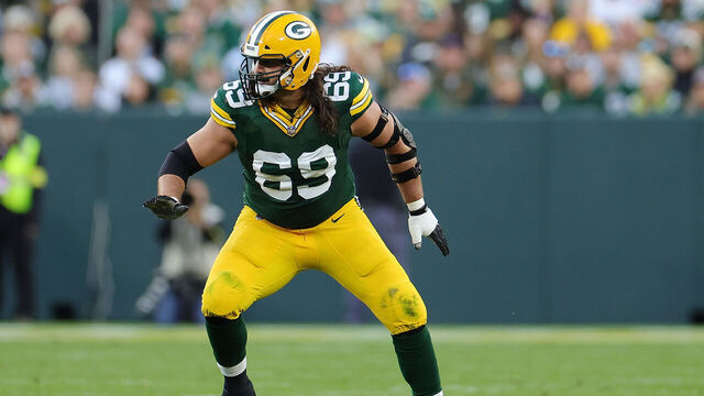 GREEN BAY, WISCONSIN - OCTOBER 02: David Bakhtiari #69 of the Green Bay Packers reacts to a play during a game against the New England Patriots at Lambeau Field on October 02, 2022 in Green Bay, Wisconsin. The Packers defeated the Patriots 27-24 in overtime.