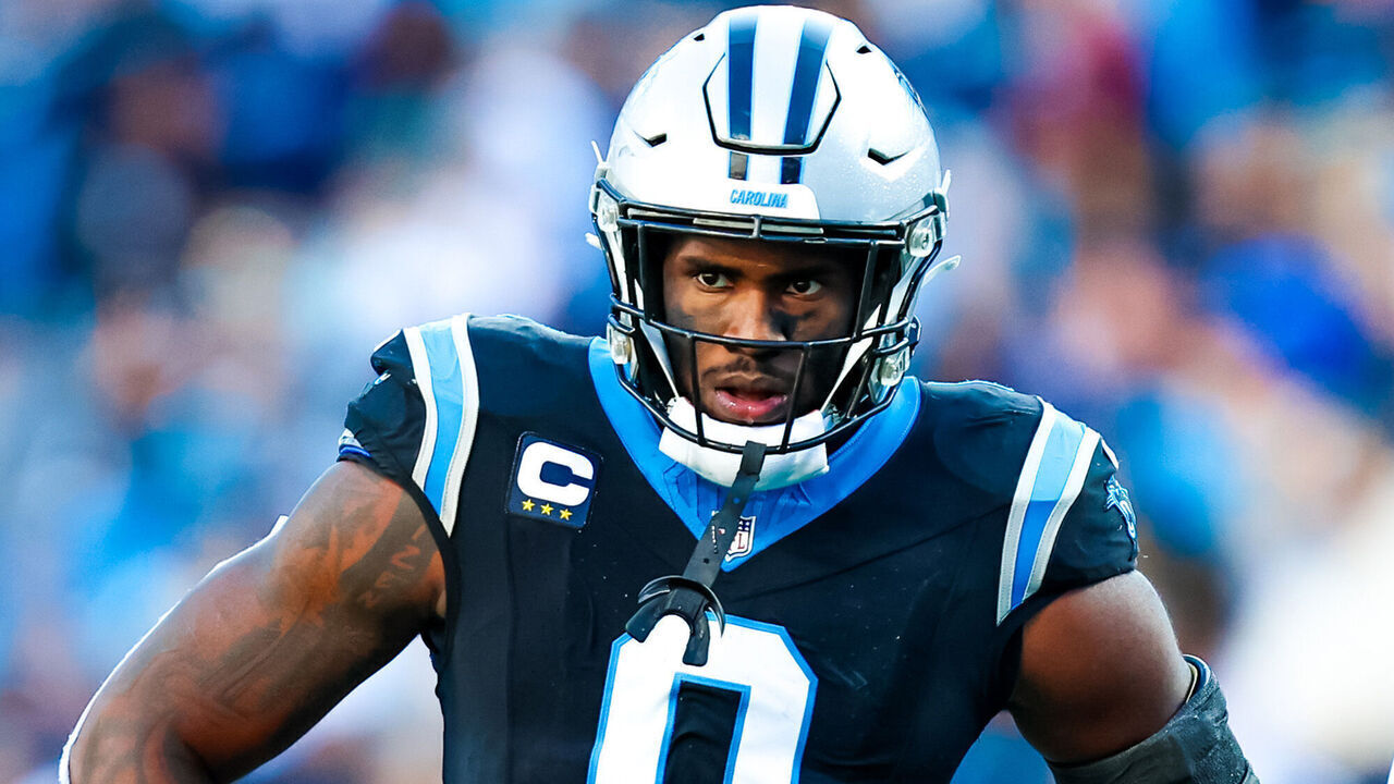 CHARLOTTE, NORTH CAROLINA - NOVEMBER 19: Brian Burns #0 of the Carolina Panthers puts his hands on his hips during the second half of an NFL game against the Dallas Cowboys at Bank of America Stadium on November 19, 2023 in Charlotte, North Carolina.
