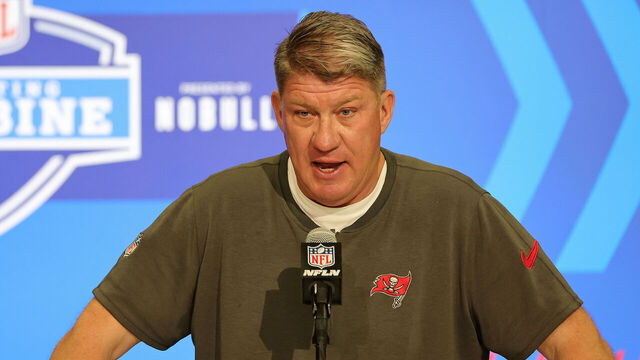 INDIANAPOLIS, INDIANA - FEBRUARY 27: General manager Jason Licht of the Tampa Bay Buccaneers speaks to the media during the NFL Combine at the Indiana Convention Center on February 27, 2024 in Indianapolis, Indiana.