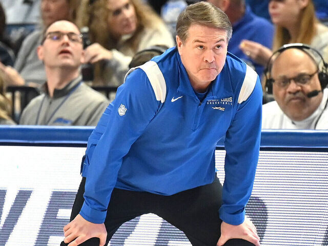 ST. LOUIS, MO - FEBRUARY 03: St. Louis head coach Travis Ford as seen during a college basketball game between the Fordham Rams and the Saint Louis Billikens on February 03, 2024, at Chaifetz Arena in St. Louis, MO.