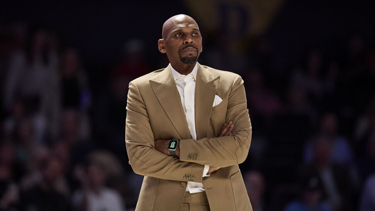 NASHVILLE, TENNESSEE - FEBRUARY 21: Head Coach Jerry Stackhouse of the Vanderbilt Commodores looks on during the first half of the game against the Georgia Bulldogs at Vanderbilt University Memorial Gymnasium on February 21, 2024 in Nashville, Tennessee.