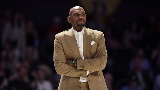 NASHVILLE, TENNESSEE - FEBRUARY 21: Head Coach Jerry Stackhouse of the Vanderbilt Commodores looks on during the first half of the game against the Georgia Bulldogs at Vanderbilt University Memorial Gymnasium on February 21, 2024 in Nashville, Tennessee.