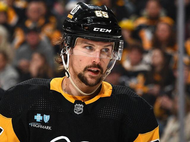 PITTSBURGH, PA - JANUARY 27: Erik Karlsson #65 of the Pittsburgh Penguins skates against the Montreal Canadiens at PPG PAINTS Arena on January 27, 2024 in Pittsburgh, Pennsylvania.