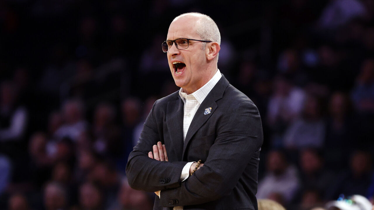 NEW YORK, NEW YORK - MARCH 14: head coach Dan Hurley of the Connecticut Huskies reacts in the first half against the Xavier Musketeers during the Quarterfinals of the Big East Basketball Tournament at Madison Square Garden on March 14, 2024 in New York City.