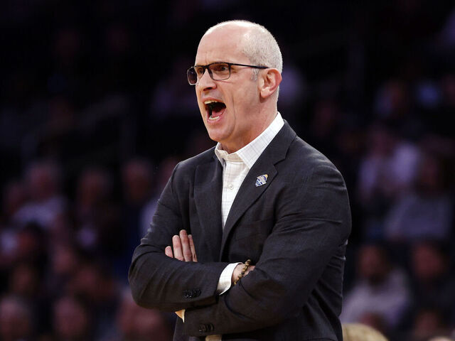 NEW YORK, NEW YORK - MARCH 14: head coach Dan Hurley of the Connecticut Huskies reacts in the first half against the Xavier Musketeers during the Quarterfinals of the Big East Basketball Tournament at Madison Square Garden on March 14, 2024 in New York City.