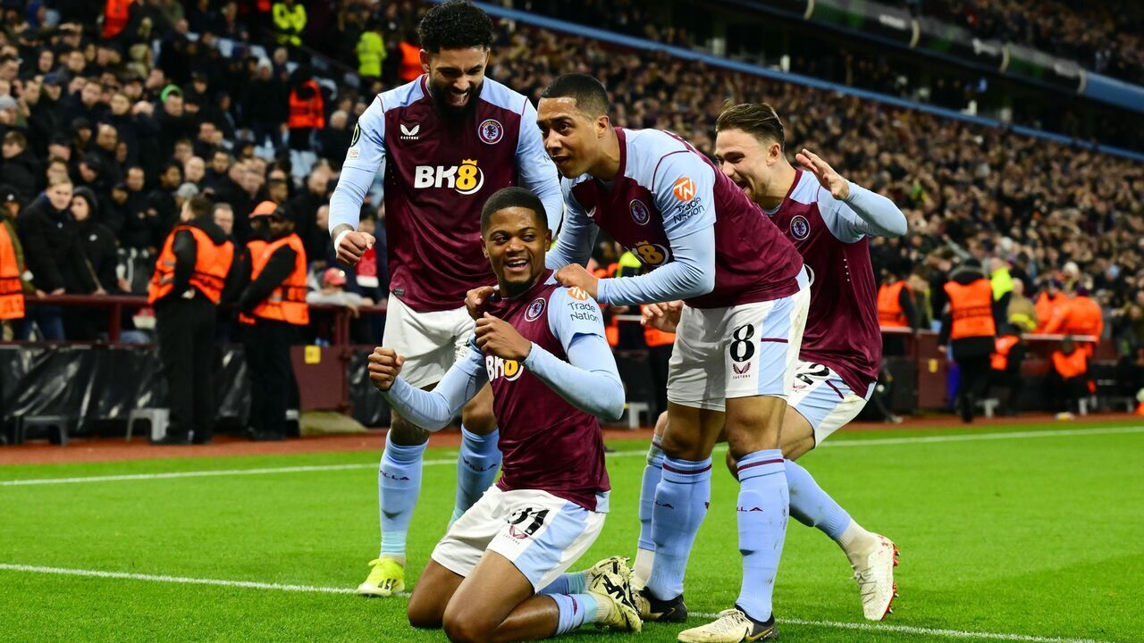 BIRMINGHAM - Leon Bailey of Aston Villa FC celebrates the 2-0 during the UEFA Conference League round of 16 match between Aston Villa v Ajax Amsterdam at Villa Park on March 14, 2024 in Birmingham, England. ANP OLAF KRAAK