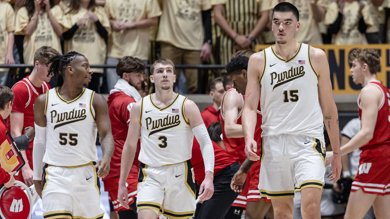 WEST LAFAYETTE, INDIANA - MARCH 10: Zach Edey #15 of the Purdue Boilermakers is seen during the game against the Wisconsin Badgers at Mackey Arena on March 10, 2024 in West Lafayette, Indiana.