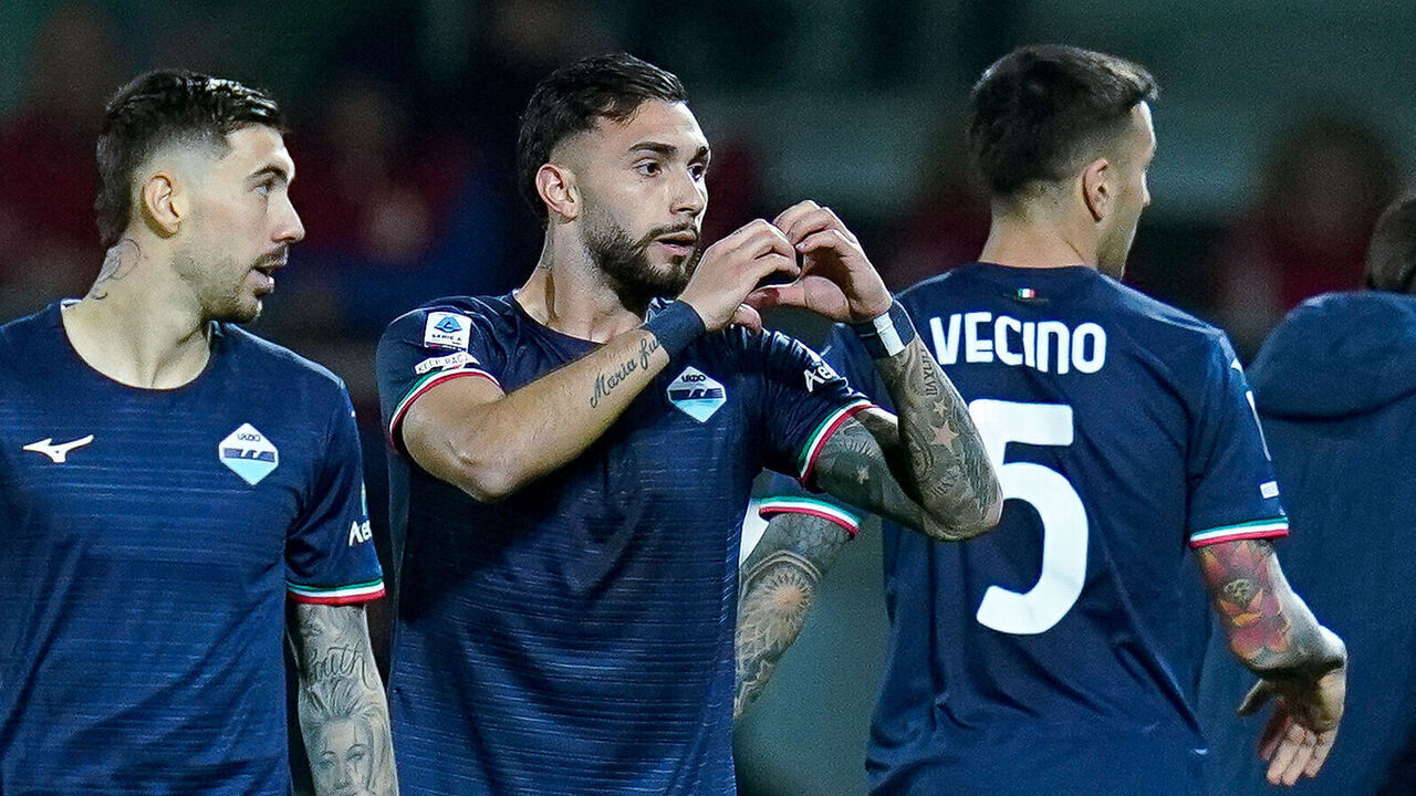 Taty Castellanos of SS Lazio celebrates after scoring second goal during the Serie A TIM match between Frosinone Calcio and SS Lazio at Stadio Benito Stirpe on March 16, 2024 in Frosinone, Italy.