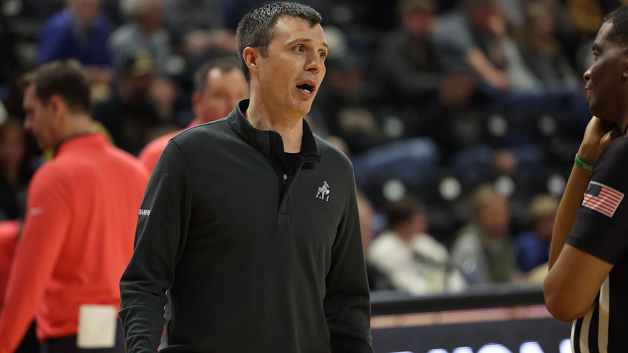 SPARTANBURG, SC - FEBRUARY 28: Samford Bulldogs head coach Bucky McMillan during a college basketball game between the Samford Bulldogs and the Wofford Terriers on February 28, 2024 at Jerry Richardson Indoor Stadium in Spartanburg, S.C.