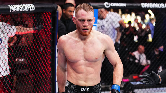 MIAMI, FLORIDA - MARCH 09: Jack Della Maddalena of Australia reacts after his TKO over Gilbert Burns of Brazil in a welterweight fight during the UFC 299 event at Kaseya Center on March 09, 2024 in Miami, Florida.