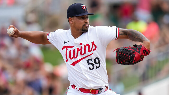 FORT MYERS, FL- MARCH 13: Jhoan Duran #59 of the Minnesota Twins pitches during a spring training game against the St. Louis Cardinals on March 13, 2024 at the Lee County Sports Complex in Fort Myers, Florida.