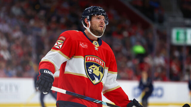 SUNRISE, FLORIDA - DECEMBER 23: Dmitry Kulikov #7 of the Florida Panthers looks on against the Vegas Golden Knights during the first period of the game at Amerant Bank Arena on December 23, 2023 in Sunrise, Florida.