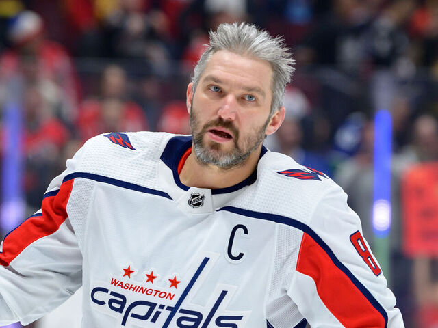 VANCOUVER, CANADA - MARCH 16: Alex Ovechkin #8 of the Washington Capitals warms up prior to their NHL game against the Vancouver Canucks at Rogers Arena on March 16, 2024 in Vancouver, British Columbia, Canada.