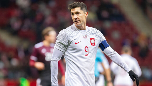 WARSAW, POLAND - 2023/11/21: Robert Lewandowski of Poland seen in action during the friendly match between Poland and Latvia at PGE Narodowy Stadium. Final score; Poland 2:0 Latvia.
