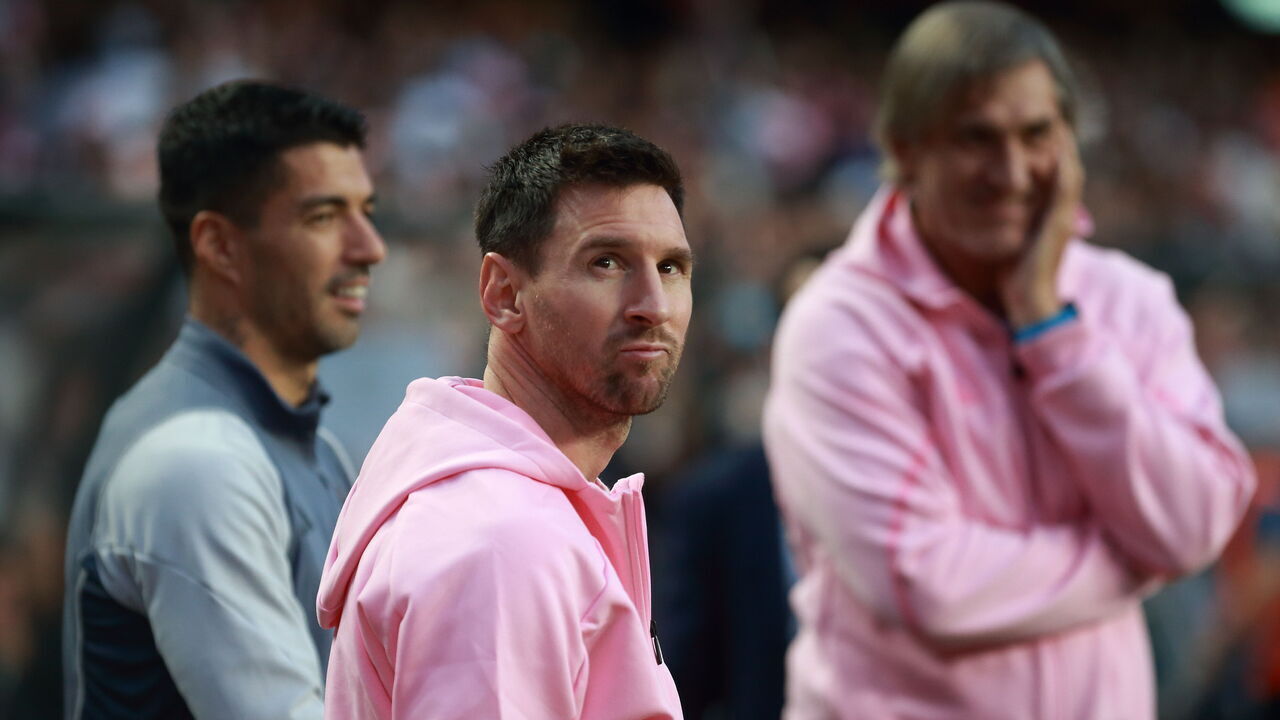HONG KONG, CHINA - FEBRUARY 4: Lionel Messi of Inter Miami CF reacts during the preseason friendly match between Hong Kong Team and Inter Miami at Hong Kong Stadium on February 4, 2024 in Hong Kong, China.