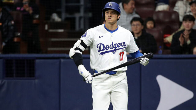 SEOUL, SOUTH KOREA - MARCH 18: Shohei Ohtani #17 of the Los Angeles Dodgers prepares at bat in the 5th inning during the exhibition game between Team Korea and Los Angeles Dodgers at Gocheok Sky Dome on March 18, 2024 in Seoul, South Korea.