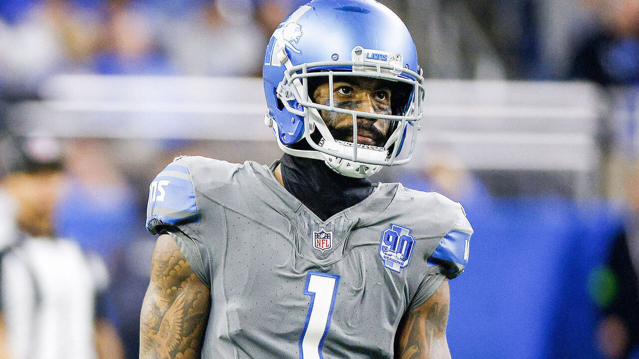 DETROIT, MICHIGAN - JANUARY 07: Cameron Sutton #1 of the Detroit Lions looks on during the second half of a game against the Minnesota Vikings at Ford Field on January 07, 2024 in Detroit, Michigan.