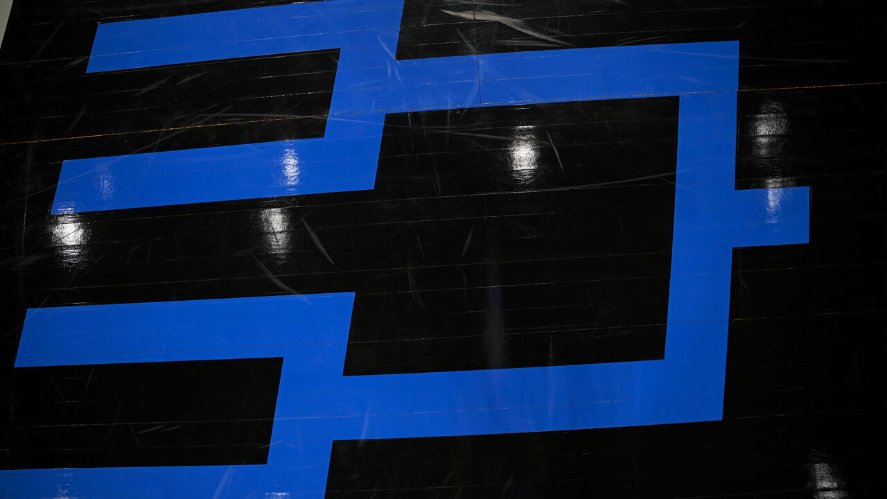BIRMINGHAM, AL - MARCH 18: Detail image of a March Madness bracket on the court before the Auburn Tigers and Houston Cougars matchup during the second round of the 2023 NCAA Men's Basketball Tournament held at Legacy Arena at the BJCC on March 18, 2023 in Birmingham, Alabama.