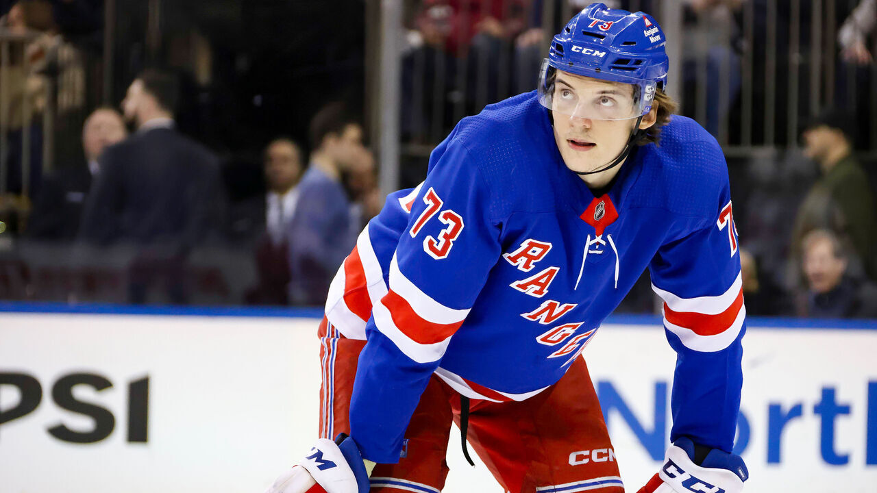 NEW YORK, NY - MARCH 11: New York Rangers Right Wing Matt Rempe (73) is pictured during the second period of the National Hockey League game between the New Jersey Devils and the New York Rangers on March 11, 2024 at Madison Square Garden in New York, NY.
