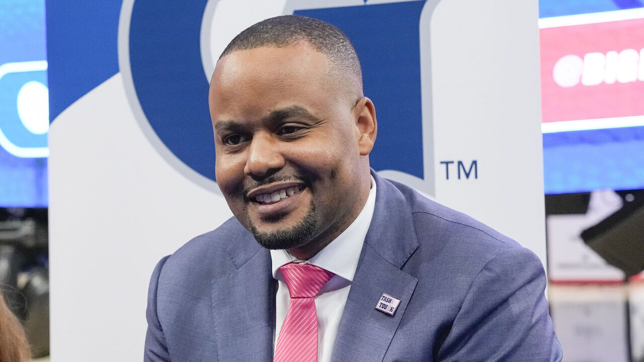 NEW YORK, NY - OCTOBER 24: Georgetown womens associate coach Darnell Haney during Big East basketball media day at Madison Square Garden on October 24, 2023 in New York City. Haney will coach the team following the Oct. 23 death of head coach Tasha Butts after a two-year battle with breast cancer. .