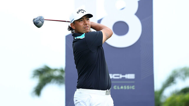 SINGAPORE, SINGAPORE - MARCH 21: Gavin Green of Malaysia plays his shot from the 18th tee during Day One of the Porsche Singapore Classic at Laguna National Golf Resort Club on March 21, 2024 in Singapore.