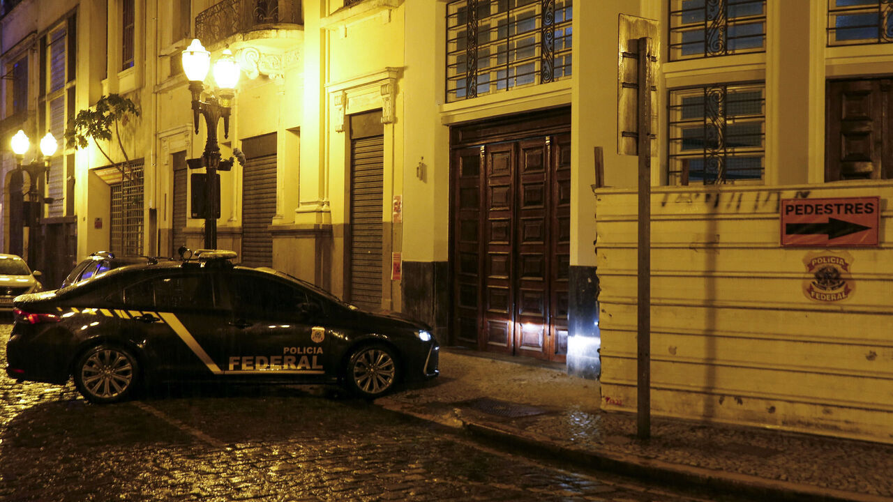 General view of the entrance to the Federal Police headquarters in Santos, coast of Sao Paulo, Brazil on March 21, 2024. Former football player Robinho was arrested this Thursday by the Brazilian police to pay a nine-year prison sentence in the country for gang rape issued in Italy in 2017.