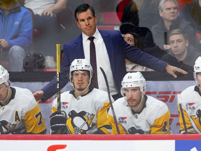 OTTAWA, ON - MARCH 12: Pittsburgh Penguins Head Coach Mike Sullivan during second period National Hockey League action between the Pittsburgh Penguins and Ottawa Senators on March 12, 2024, at Canadian Tire Centre in Ottawa, ON, Canada.