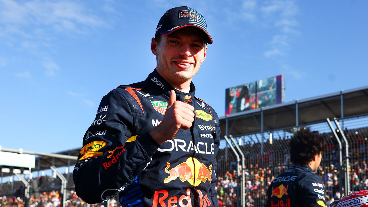 MELBOURNE, AUSTRALIA - MARCH 23: Pole position qualifier Max Verstappen of the Netherlands and Oracle Red Bull Racing celebrates in parc ferme during qualifying ahead of the F1 Grand Prix of Australia at Albert Park Circuit on March 23, 2024 in Melbourne, Australia.