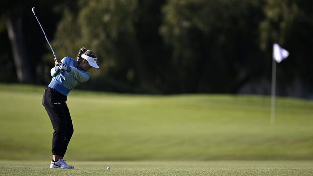PALOS VERDES ESTATES, CALIFORNIA - MARCH 22: Malia Nam of the United States chips on the second hole during the second round of the FIR HILLS SERI PAK Championship at Palos Verdes Golf Club on March 22, 2024 in Palos Verdes Estates, California.