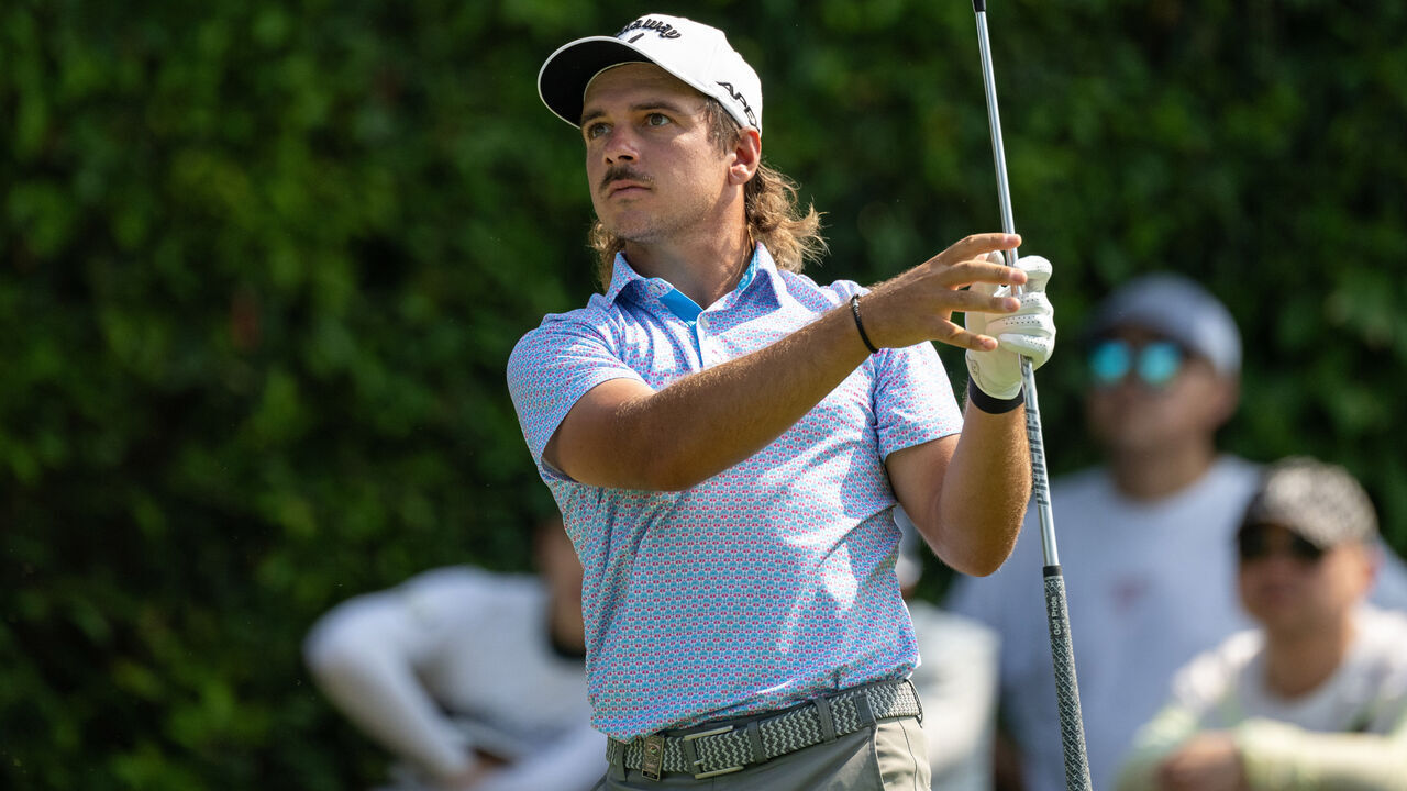 SINGAPORE, SINGAPORE - MARCH 23: David Micheluzzi of Australia tees off on hole 4 during Day Three of the Porsche Singapore Classic at Laguna National Golf Resort Club on March 23, 2024 in Singapore.