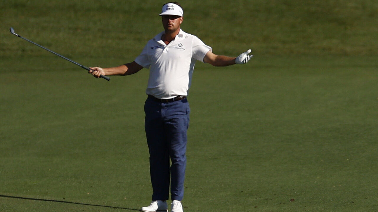 PALM HARBOR, FLORIDA - MARCH 23: Keith Mitchell of the United States reacts after an eagle on the 18th hole during the third round of the Valspar Championship at Copperhead Course at Innisbrook Resort and Golf Club on March 23, 2024 in Palm Harbor, Florida.