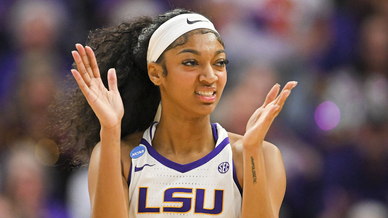 BATON ROUGE, LOUISIANA - MARCH 24: Angel Reese #10 of the LSU Tigers claps during the first quarter during the second round of the 2024 NCAA Women's Basketball Tournament held at Pete Maravich Assembly Center on March 24, 2024 in Baton Rouge, Louisiana.