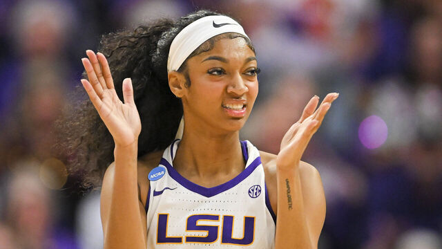 BATON ROUGE, LOUISIANA - MARCH 24: Angel Reese #10 of the LSU Tigers claps during the first quarter during the second round of the 2024 NCAA Women's Basketball Tournament held at Pete Maravich Assembly Center on March 24, 2024 in Baton Rouge, Louisiana.